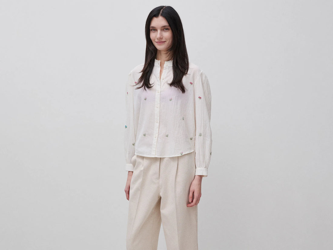 Benetton Creamy White Women Shirt with Flowers SKU: 53WFDQ0E2_0R2 Image 01