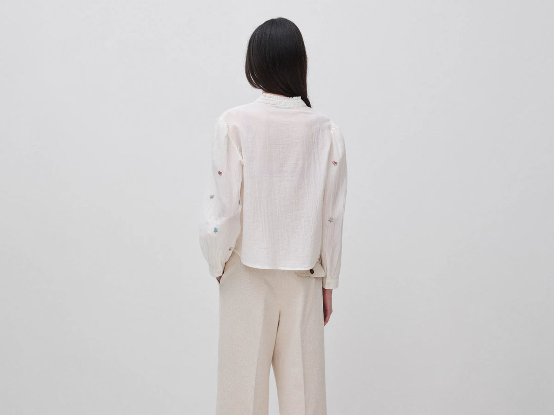 Benetton Creamy White Women Shirt with Flowers SKU: 53WFDQ0E2_0R2 Image 02