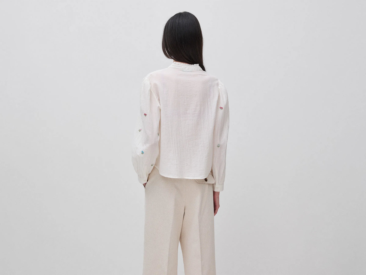 Benetton Creamy White Women Shirt with Flowers SKU: 53WFDQ0E2_0R2 Image 02