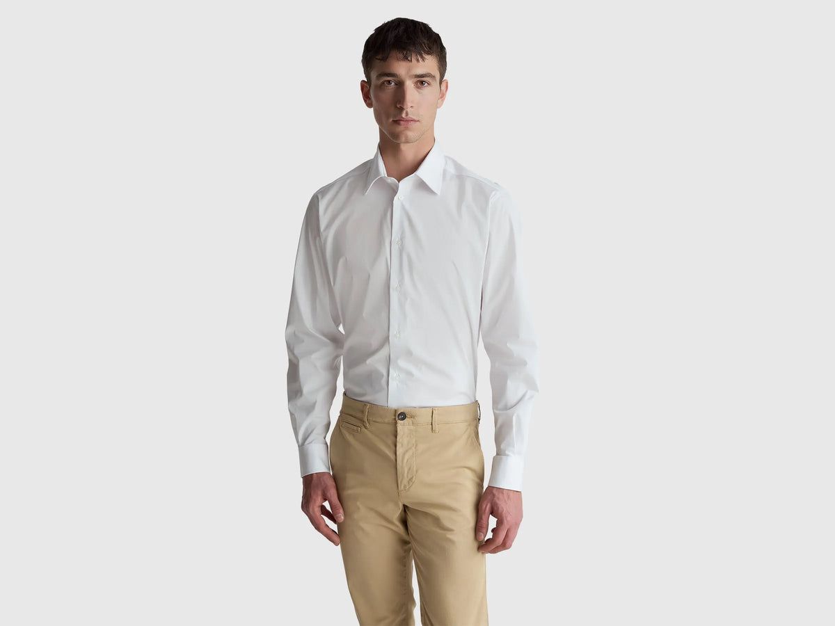 Benetton White Men Slim Fit Shirt SKU: 551MUQ049_101 Image 01