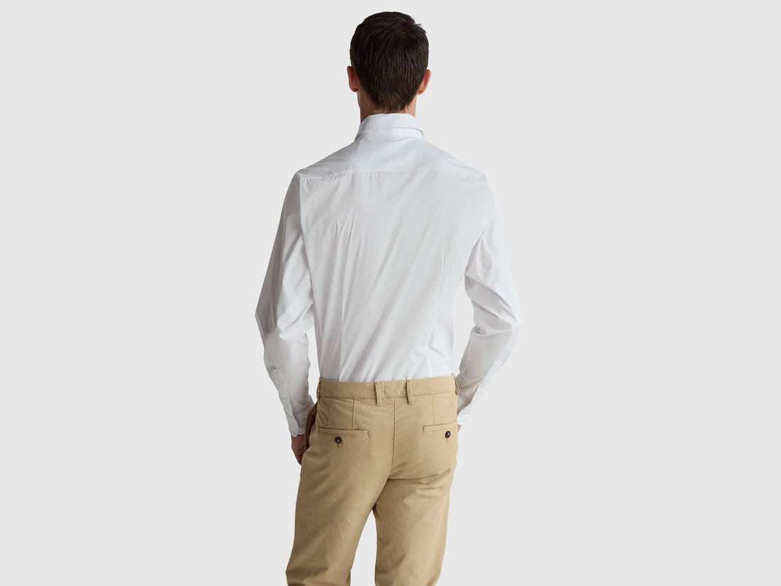 Benetton White Men Slim Fit Shirt SKU: 551MUQ049_101 Image 02