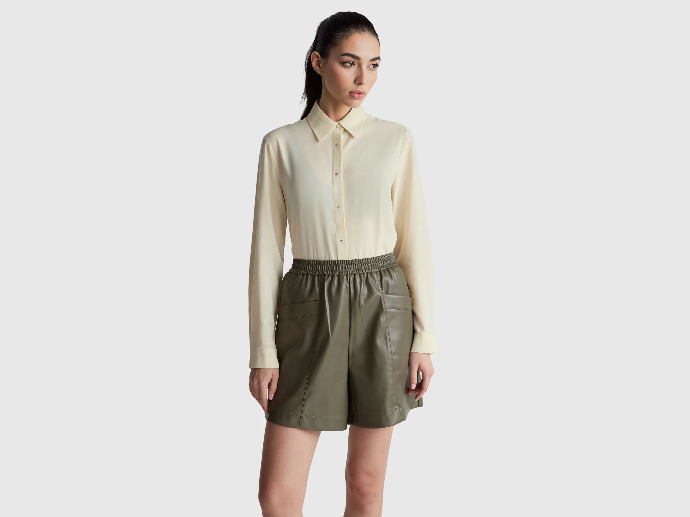 Benetton Creamy White Women Crepe Shirt SKU: 55M1DQ0CP_3C9 Image 01