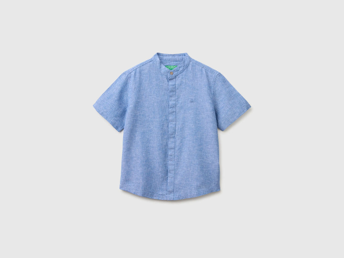 Benetton Light Blue Boys Short-Sleeved Linen Blend Shirt SKU: 55WQCQ04U_901 Image 01