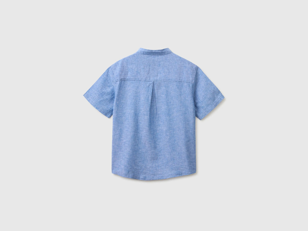 Benetton Light Blue Boys Short-Sleeved Linen Blend Shirt SKU: 55WQCQ04U_901 Image 02