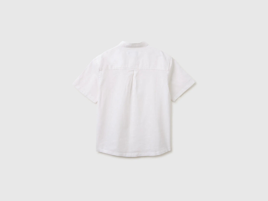 Benetton White Boys Short-Sleeved Linen Blend Shirt SKU: 55WQCQ04U_909 Image 02