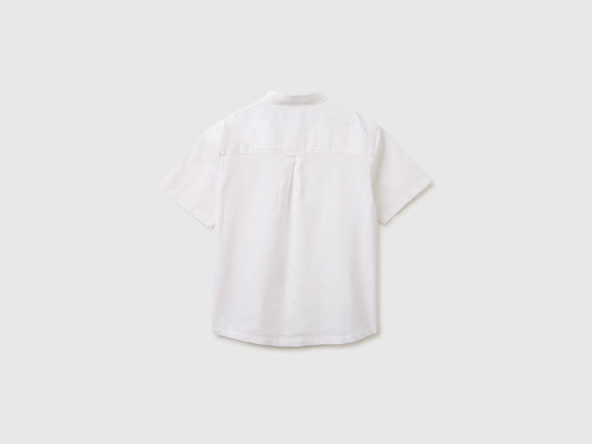 Benetton White Boys Short-Sleeved Linen Blend Shirt SKU: 55WQCQ04U_909 Image 02