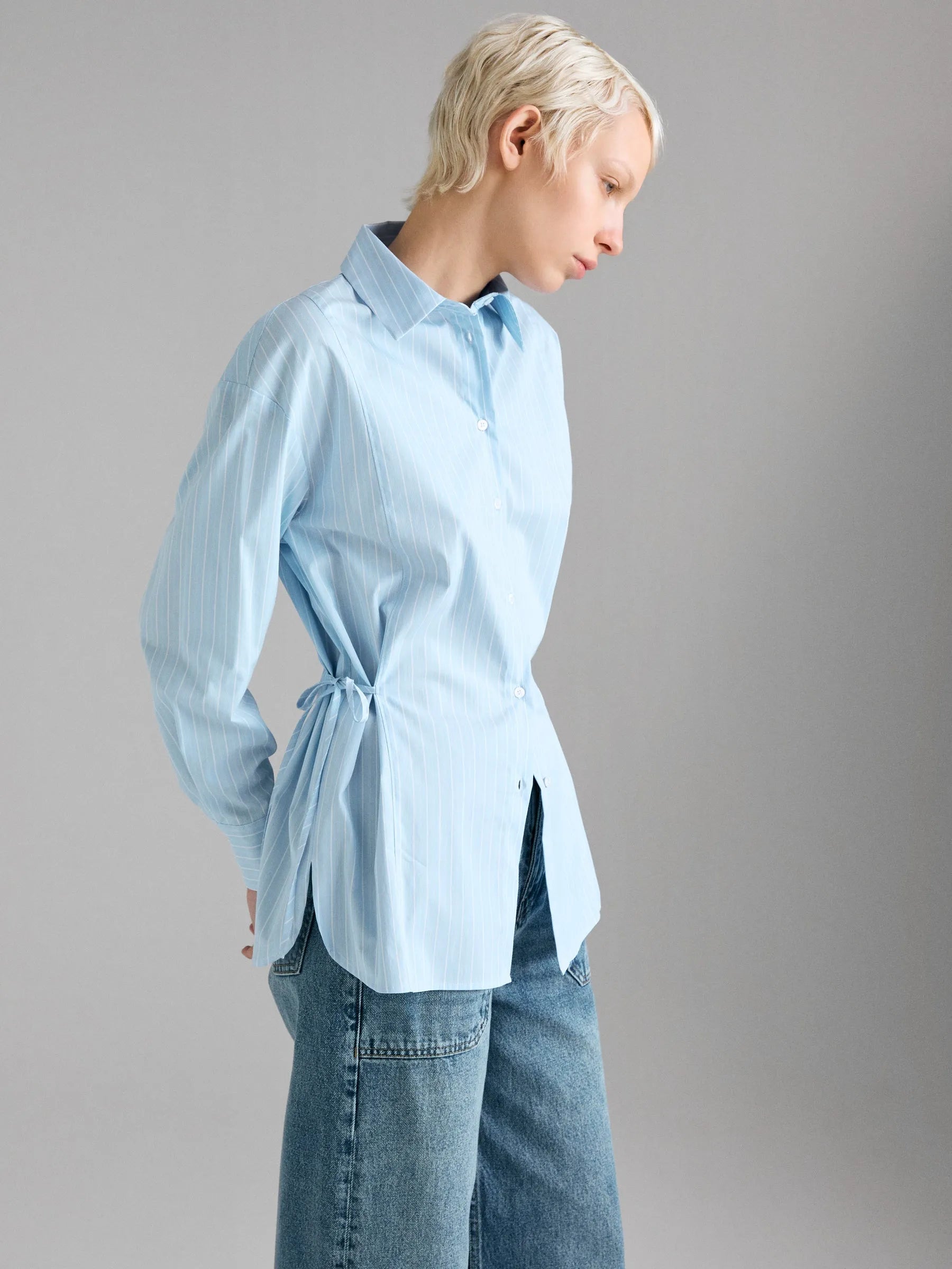 Sisley Light blue Women Striped Shirt with Laces SKU: 58B5LQ0AI_911 Image 03