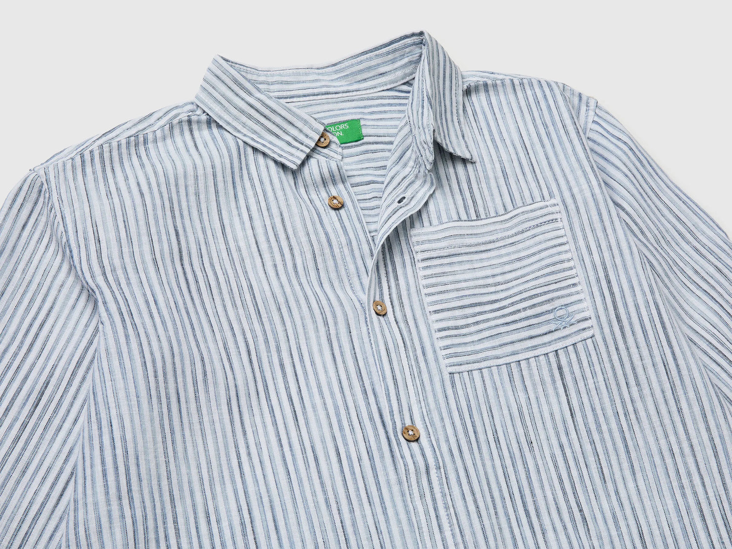 Benetton Light Blue Boys Striped Linen Blend Shirt SKU: 58DNCQ04W_902 Image 03