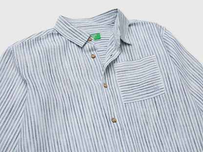 Benetton Light Blue Boys Striped Linen Blend Shirt SKU: 58DNCQ04W_902 Image 03