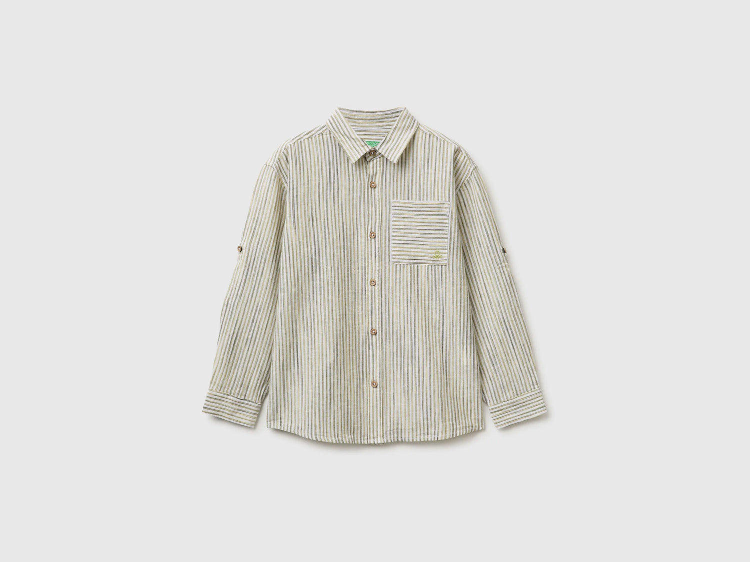 Benetton Yellow Boys Striped Linen Blend Shirt SKU: 58DNCQ04W_903 Image 01