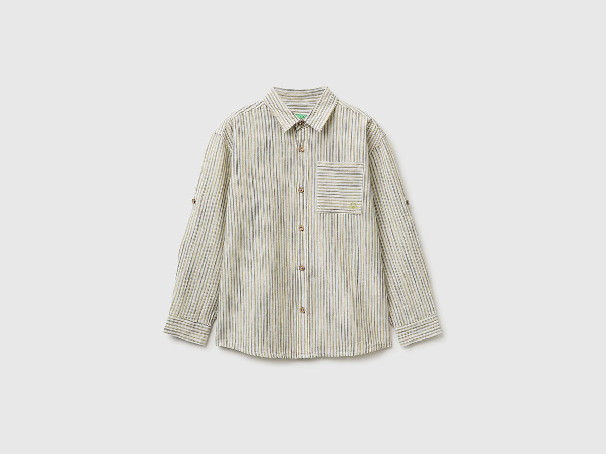 Benetton Yellow Boys Striped Linen Blend Shirt SKU: 58DNCQ04W_903 Image 01
