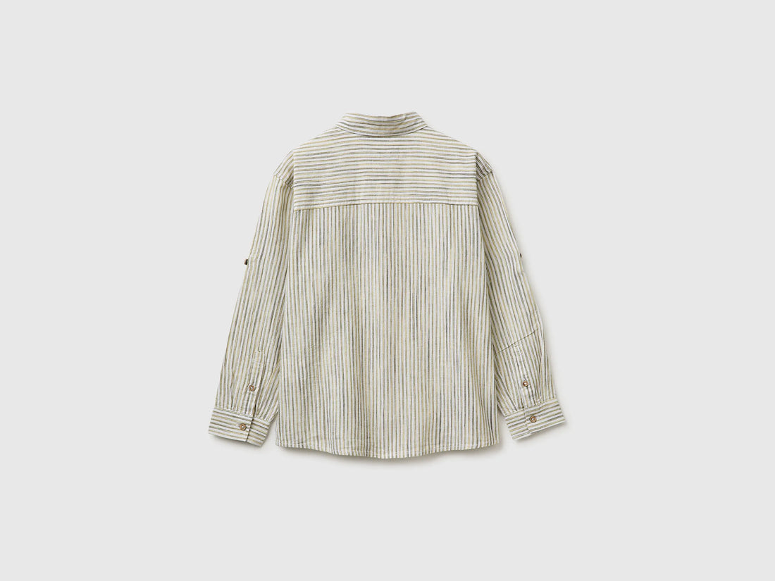 Benetton Yellow Boys Striped Linen Blend Shirt SKU: 58DNCQ04W_903 Image 02