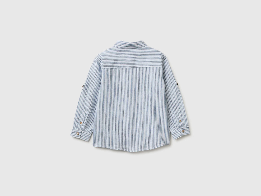 Benetton Light Blue Boys Striped Linen Blend Shirt SKU: 58DNGQ036_902 Image 02