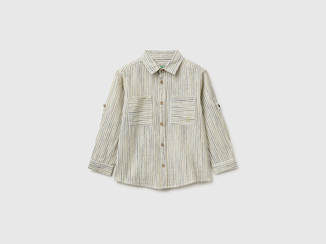 Benetton Lime Boys Striped Linen Blend Shirt SKU: 58DNGQ036_903 Image 01