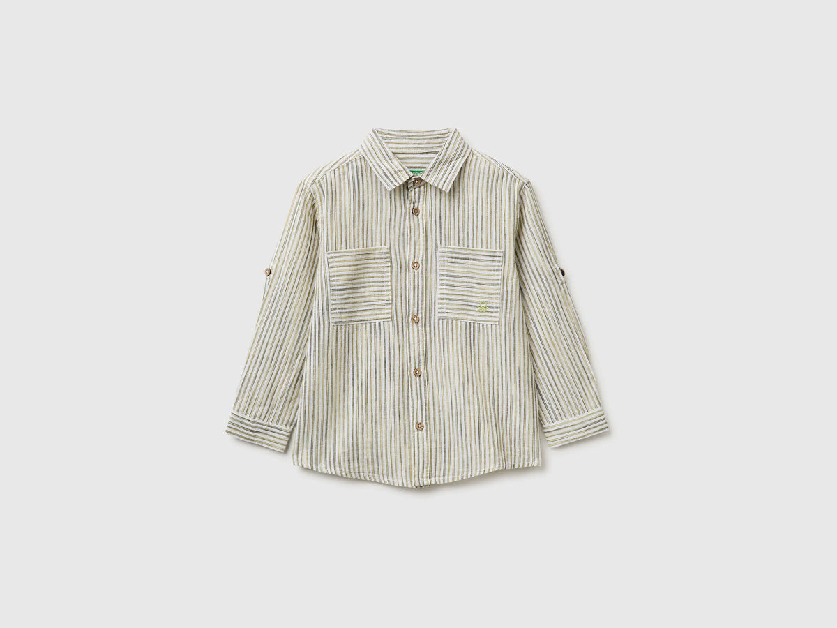 Benetton Lime Boys Striped Linen Blend Shirt SKU: 58DNGQ036_903 Image 01