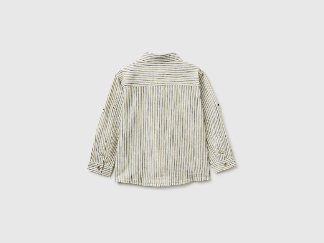Benetton Lime Boys Striped Linen Blend Shirt SKU: 58DNGQ036_903 Image 02