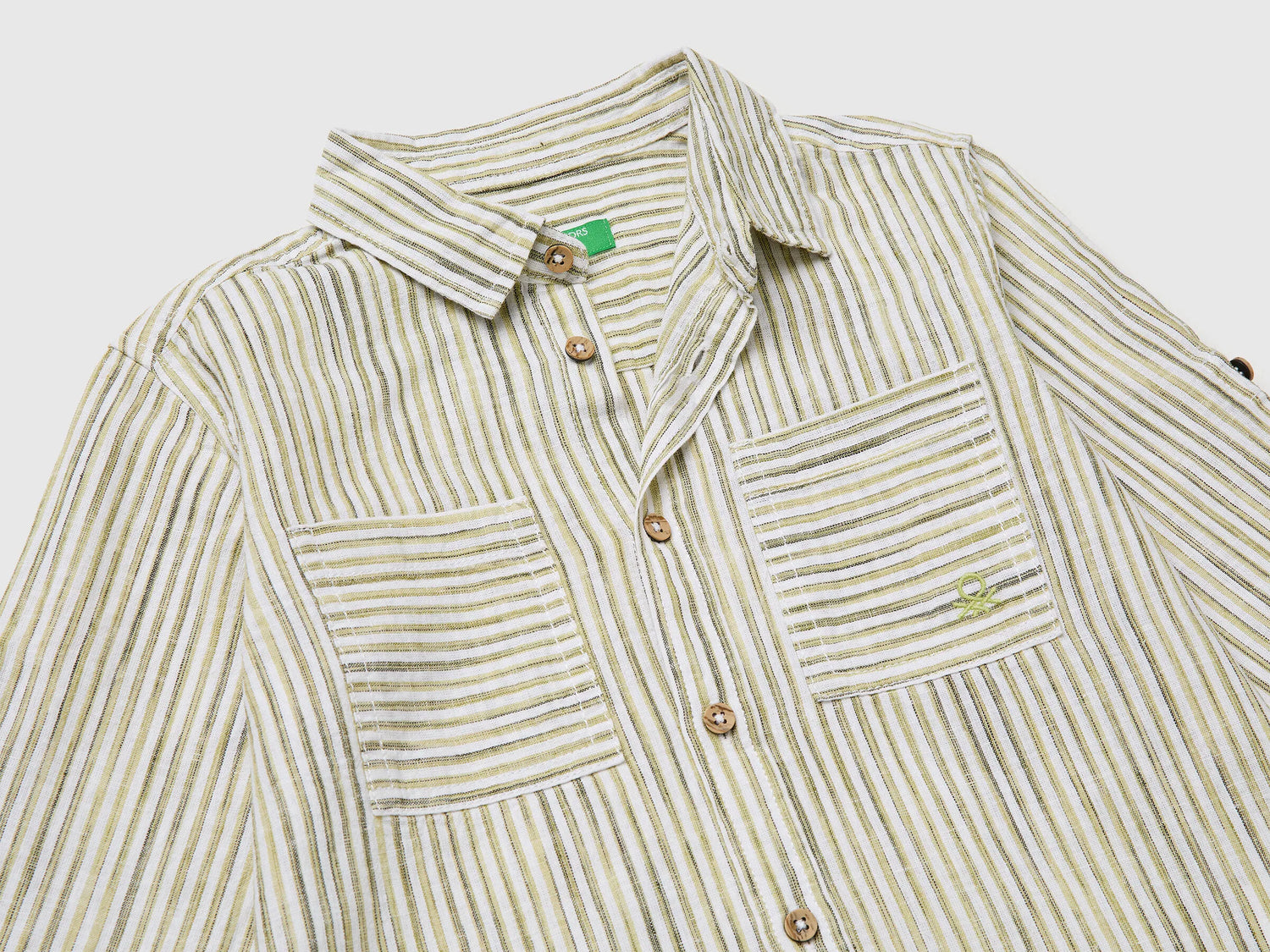 Benetton Lime Boys Striped Linen Blend Shirt SKU: 58DNGQ036_903 Image 03