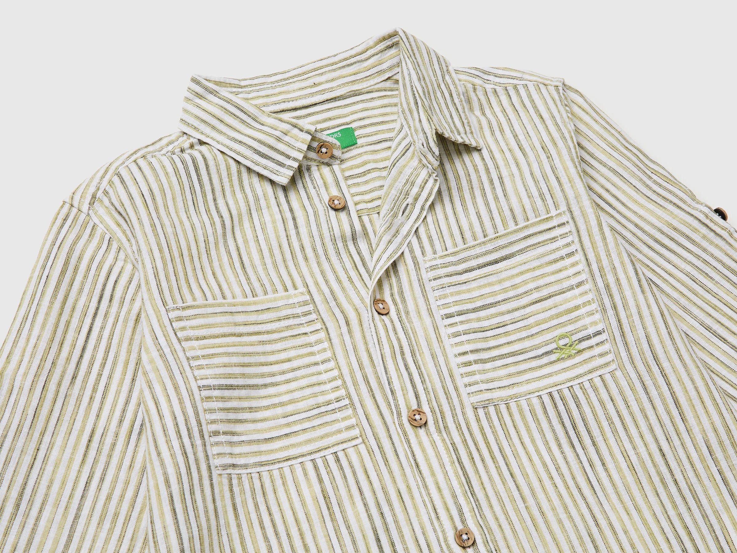 Benetton Lime Boys Striped Linen Blend Shirt SKU: 58DNGQ036_903 Image 03
