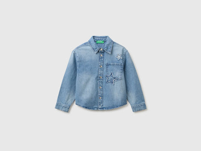 Benetton Light Blue Girls Denim Shirt with Stars SKU: 59K4CQ04Q_902 Image 01
