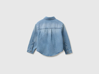 Benetton Light Blue Girls Denim Shirt with Stars SKU: 59K4CQ04Q_902 Image 02
