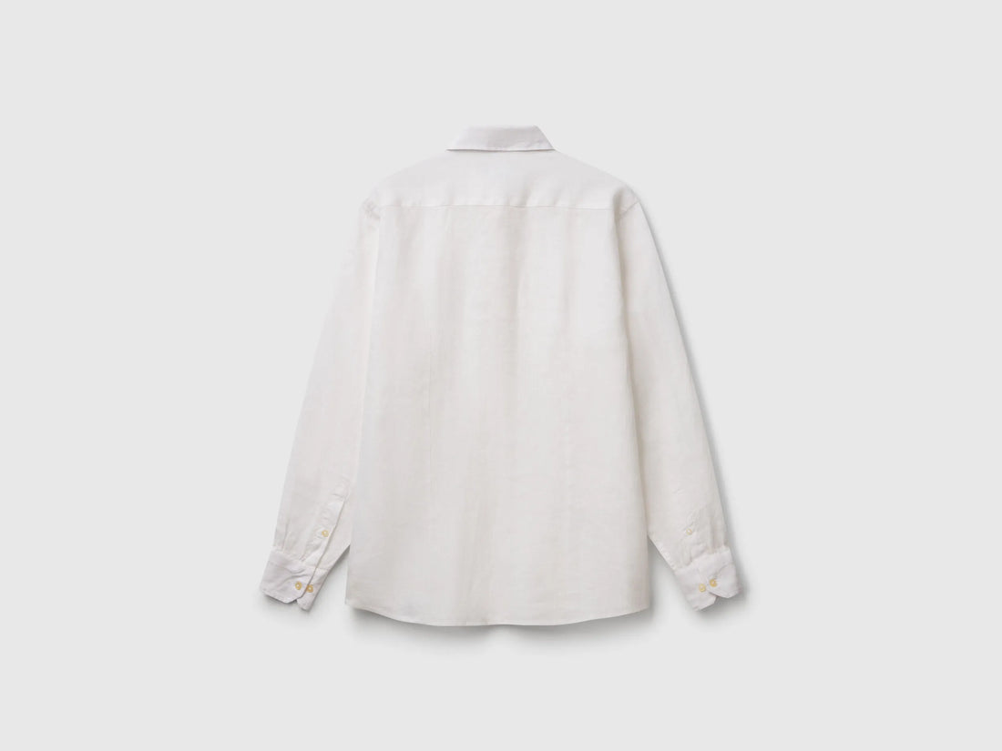 Benetton White Men Shirt in Pure Linen SKU: 5BKUUQ04Q_101 Image 02