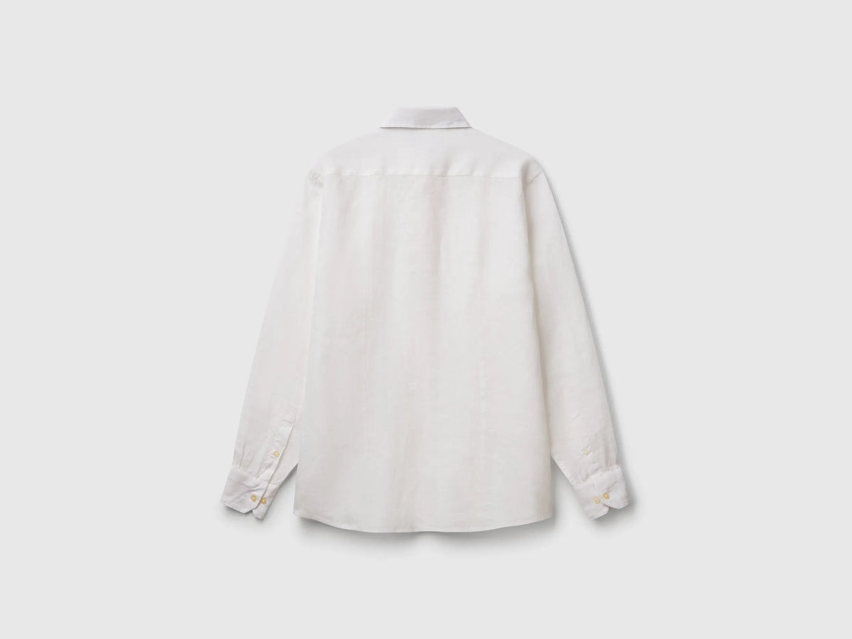 Benetton White Men Shirt in Pure Linen SKU: 5BKUUQ04Q_101 Image 02