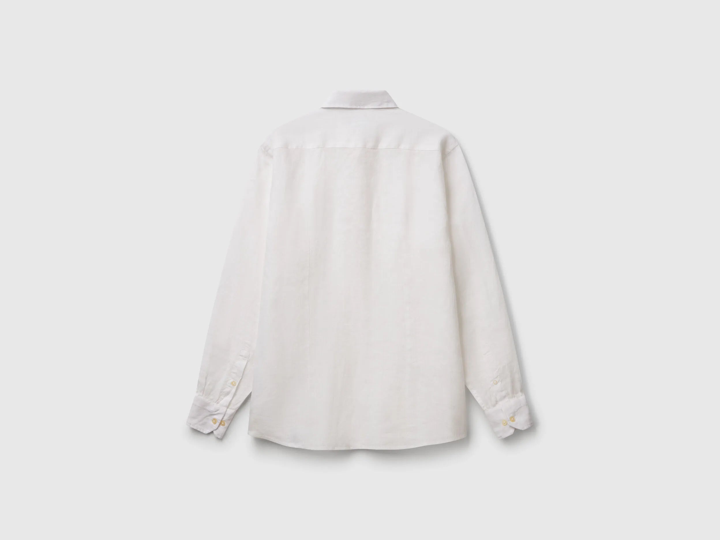 Benetton White Men Shirt in Pure Linen SKU: 5BKUUQ04Q_101 Image 02