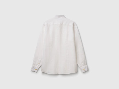Benetton White Men Shirt in Pure Linen SKU: 5BKUUQ04Q_101 Image 02