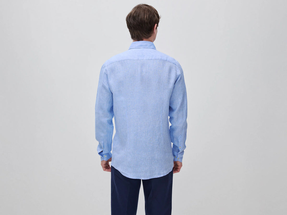 Benetton Light Blue Men Shirt in Pure Linen SKU: 5BKUUQ04Q_907 Image 02