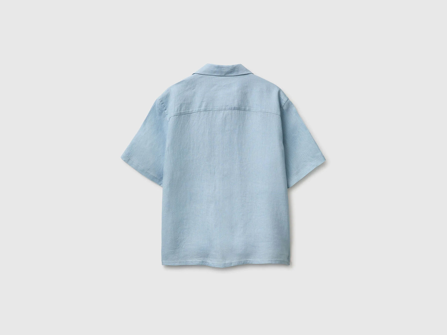 Benetton Sky Blue Men 100% Linen Short-Sleeved Shirt SKU: 5BKUUQ06S_72C Image 03