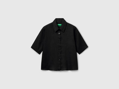 Benetton Black Women Short Shirt in Pure Linen SKU: 5BML5QB75_100 Image 01