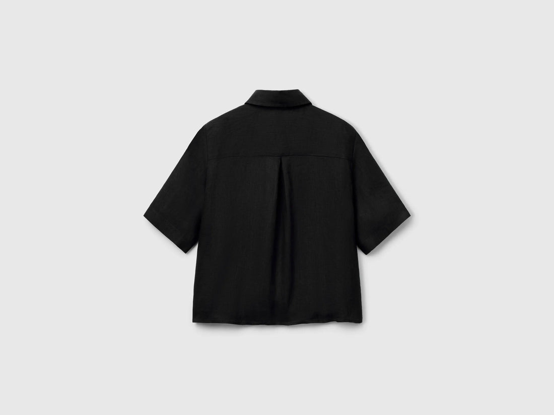 Benetton Black Women Short Shirt in Pure Linen SKU: 5BML5QB75_100 Image 02