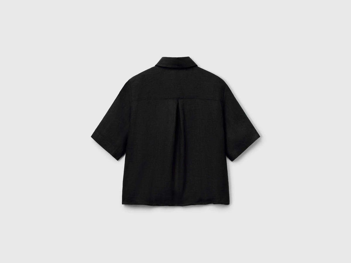 Benetton Black Women Short Shirt in Pure Linen SKU: 5BML5QB75_100 Image 02