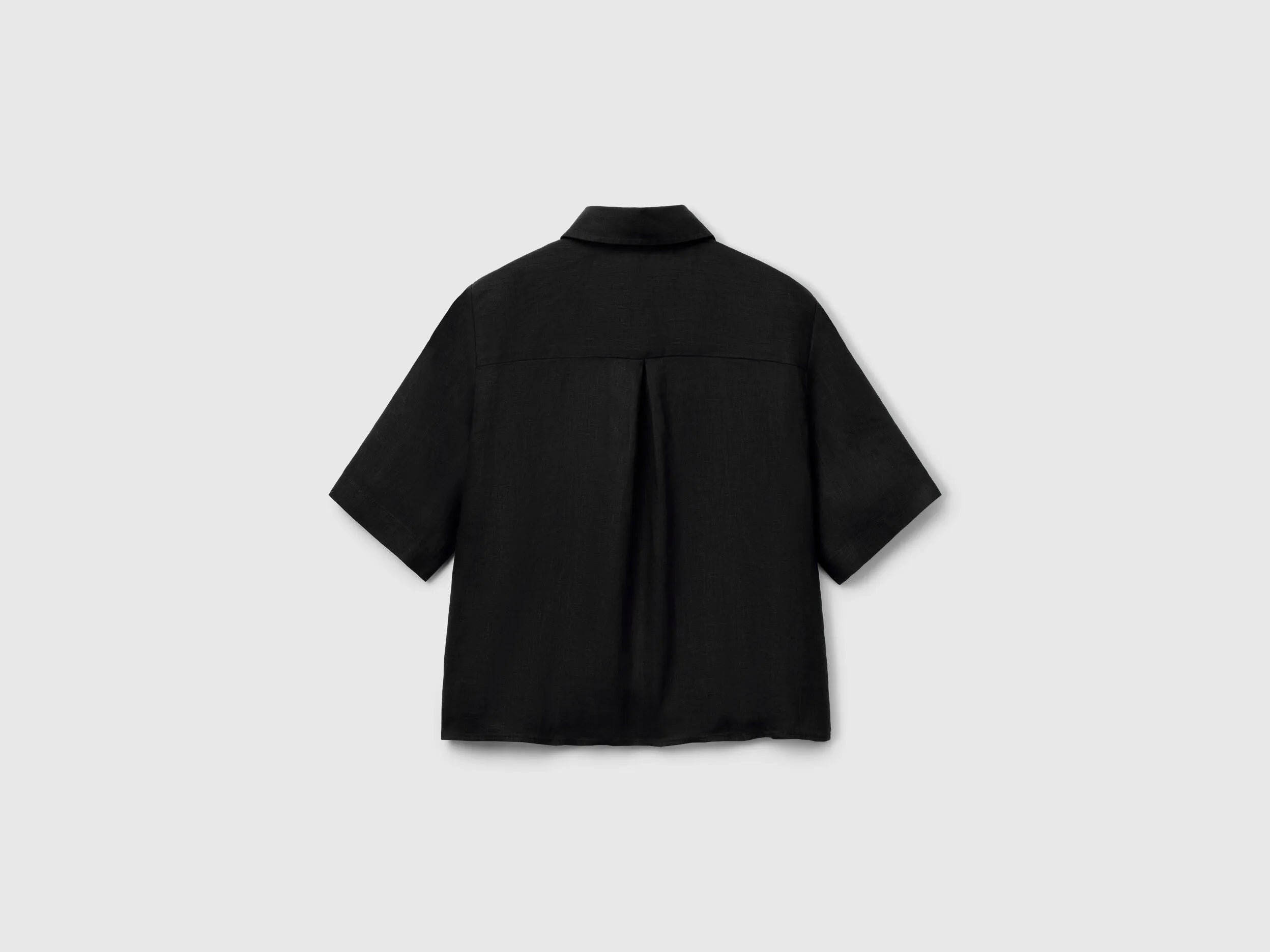 Benetton Black Women Short Shirt in Pure Linen SKU: 5BML5QB75_100 Image 02