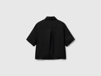 Benetton Black Women Short Shirt in Pure Linen SKU: 5BML5QB75_100 Image 02