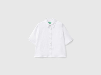 Benetton White Women Short Shirt in Pure Linen SKU: 5BML5QB75_101 Image 01