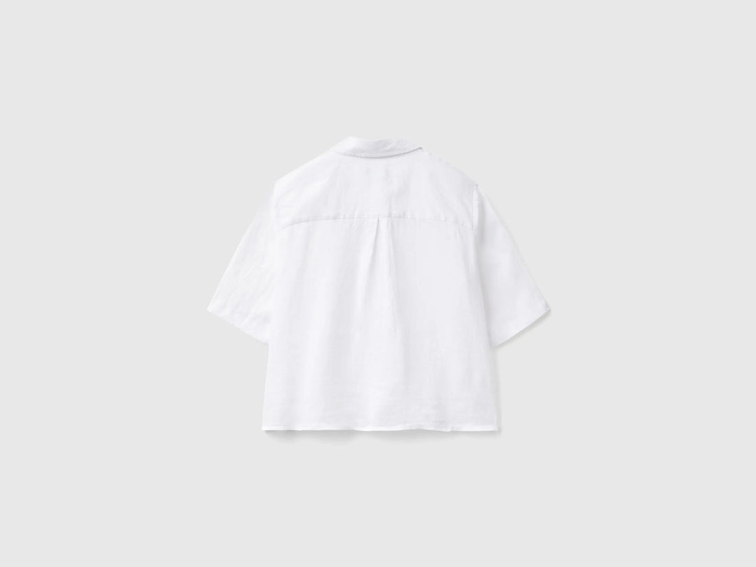 Benetton White Women Short Shirt in Pure Linen SKU: 5BML5QB75_101 Image 02