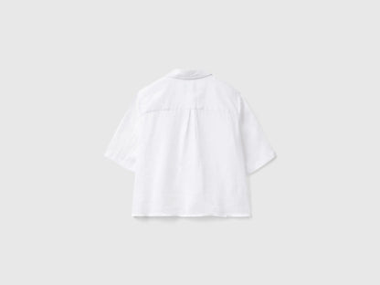 Benetton White Women Short Shirt in Pure Linen SKU: 5BML5QB75_101 Image 02