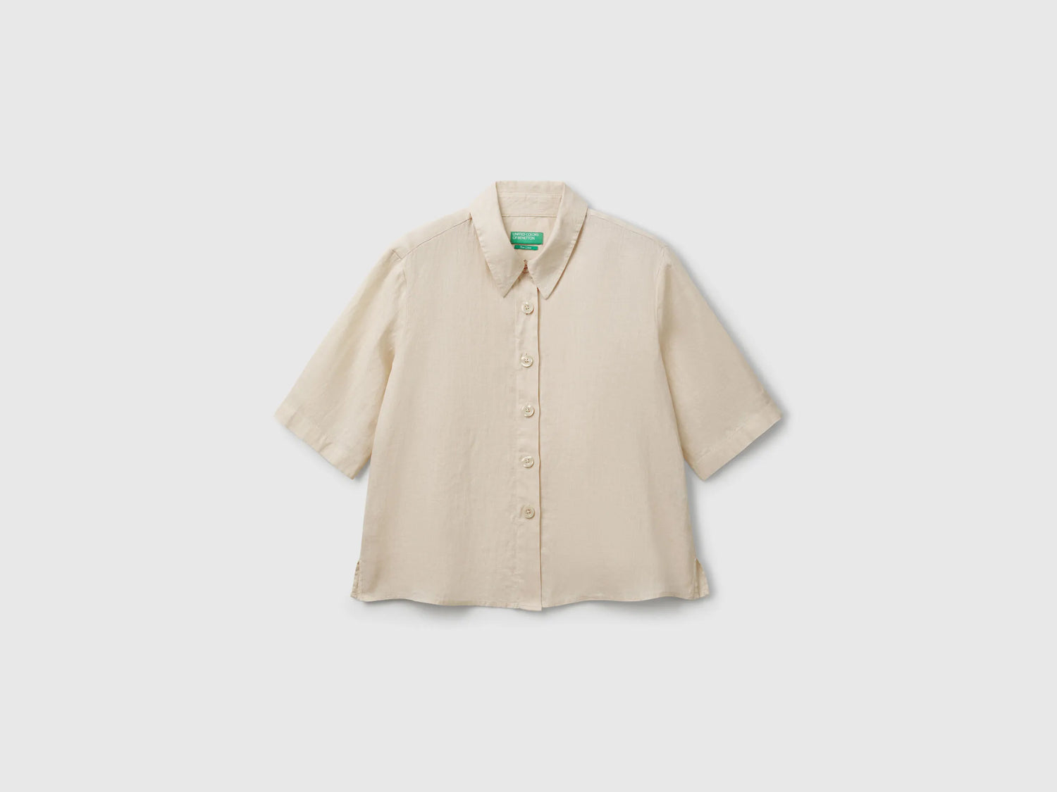 Benetton Beige Women Short Shirt in Pure Linen SKU: 5BML5QB75_152 Image 01