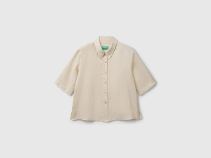 Benetton Beige Women Short Shirt in Pure Linen SKU: 5BML5QB75_152 Image 01