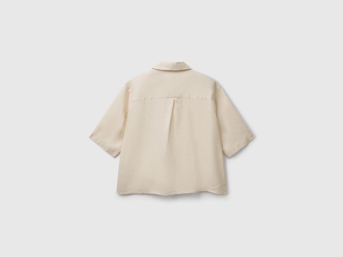 Benetton Beige Women Short Shirt in Pure Linen SKU: 5BML5QB75_152 Image 02