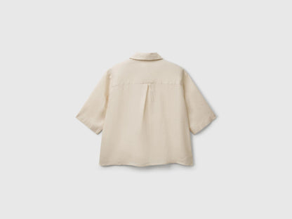 Benetton Beige Women Short Shirt in Pure Linen SKU: 5BML5QB75_152 Image 02