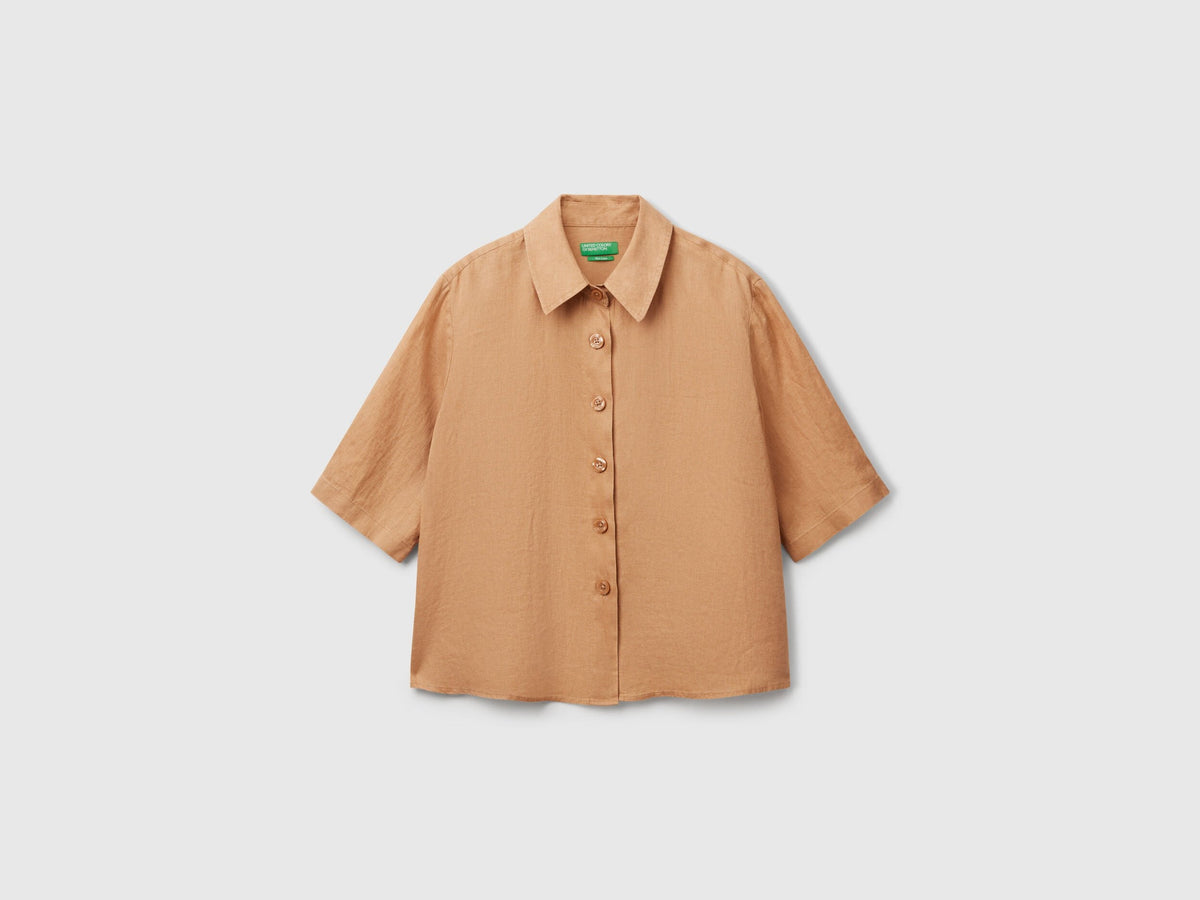 Benetton_Short Shirt in Pure Linen_5BML5QB75_193_03