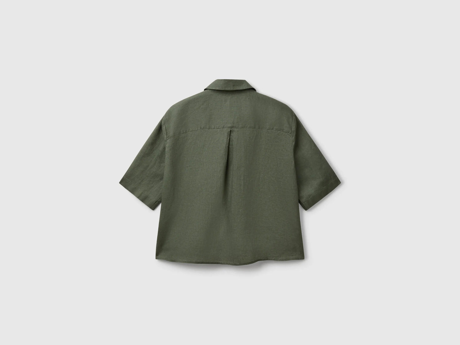 Benetton Military Green Women Short Shirt in Pure Linen SKU: 5BML5QB75_20W Image 02