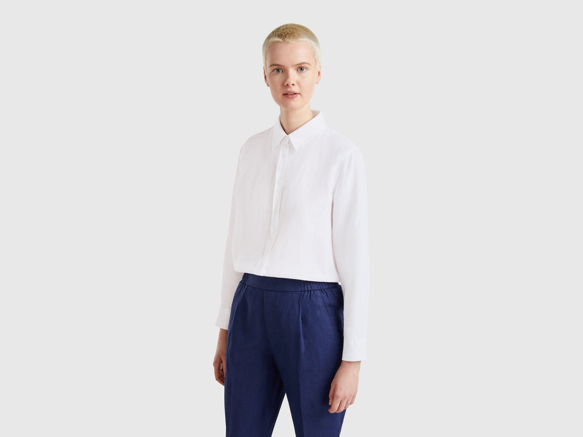 Benetton_Long Shirt in Pure Linen_5BMLDQ02U_101_02