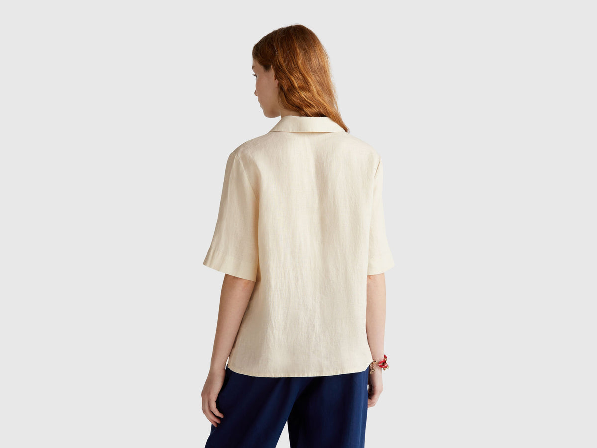Benetton_Short Sleeve Blouse in Pure Linen_5BMLDQ0B6_152_02