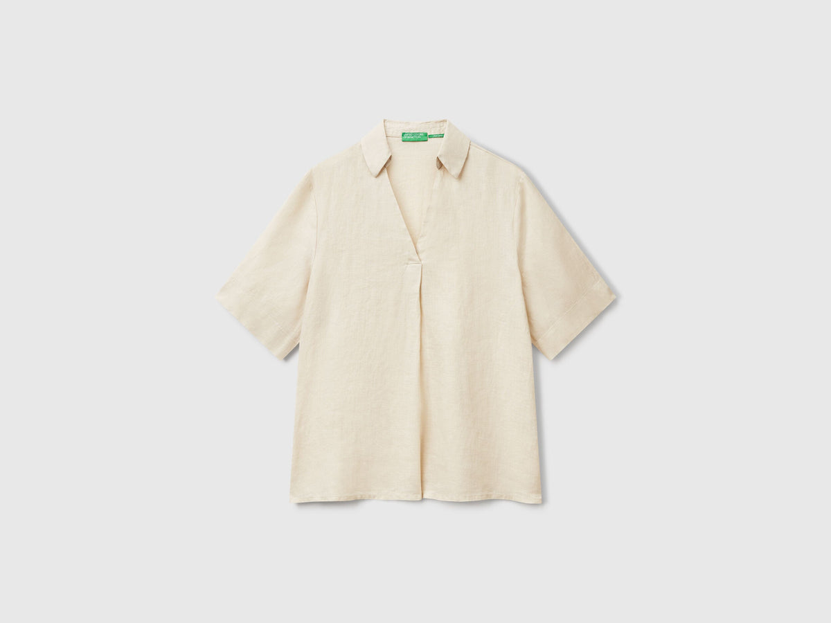 Benetton_Short Sleeve Blouse in Pure Linen_5BMLDQ0B6_152_03