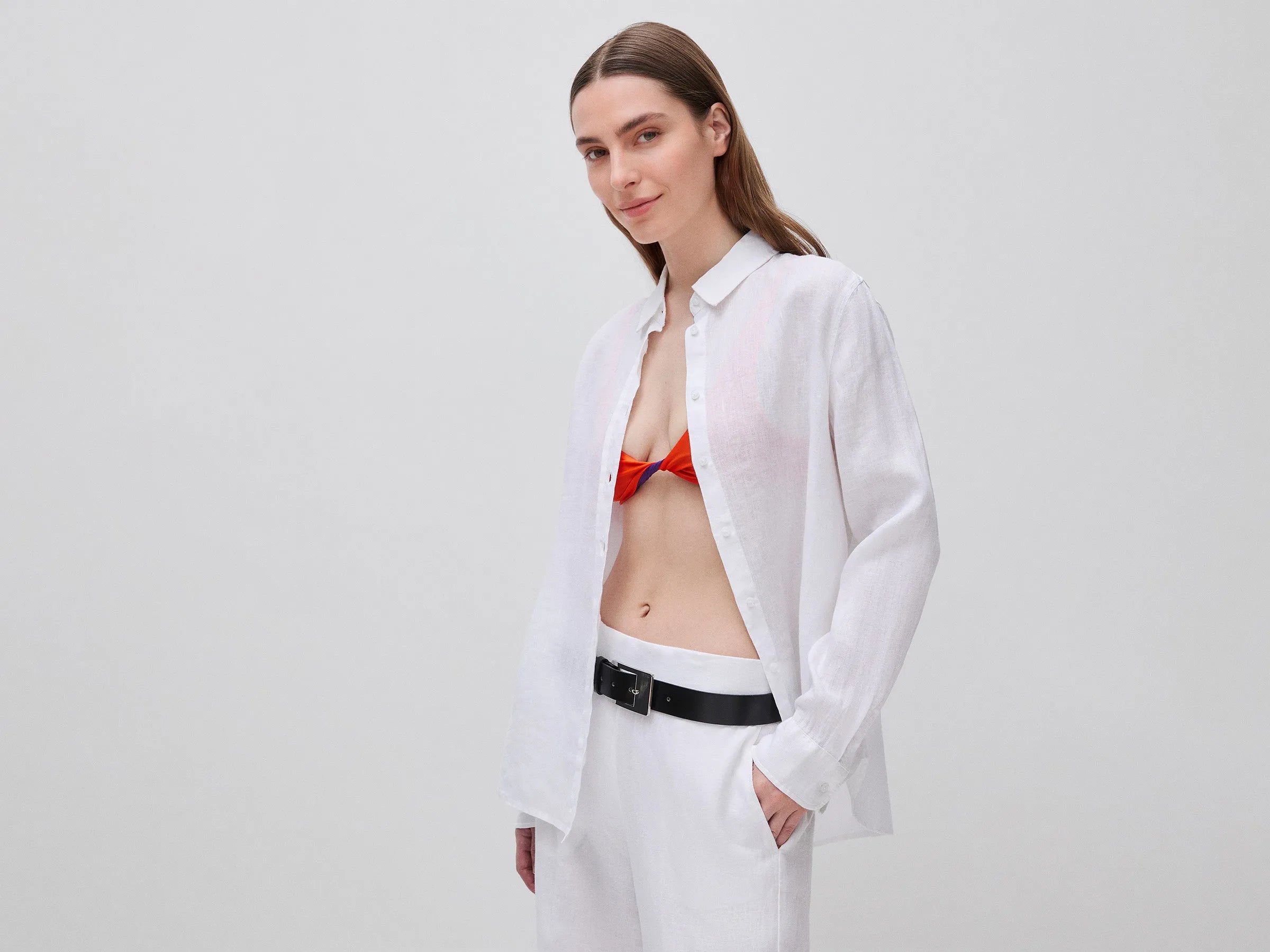 Benetton White Women Regular Fit Shirt in Pure Linen SKU: 5BMLDQ0D9_101 Image 01