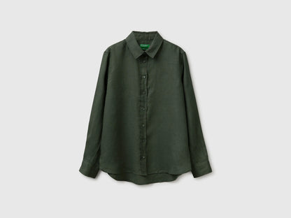 Benetton Military Green Women Regular Fit Shirt in Pure Linen SKU: 5BMLDQ0D9_20W Image 01