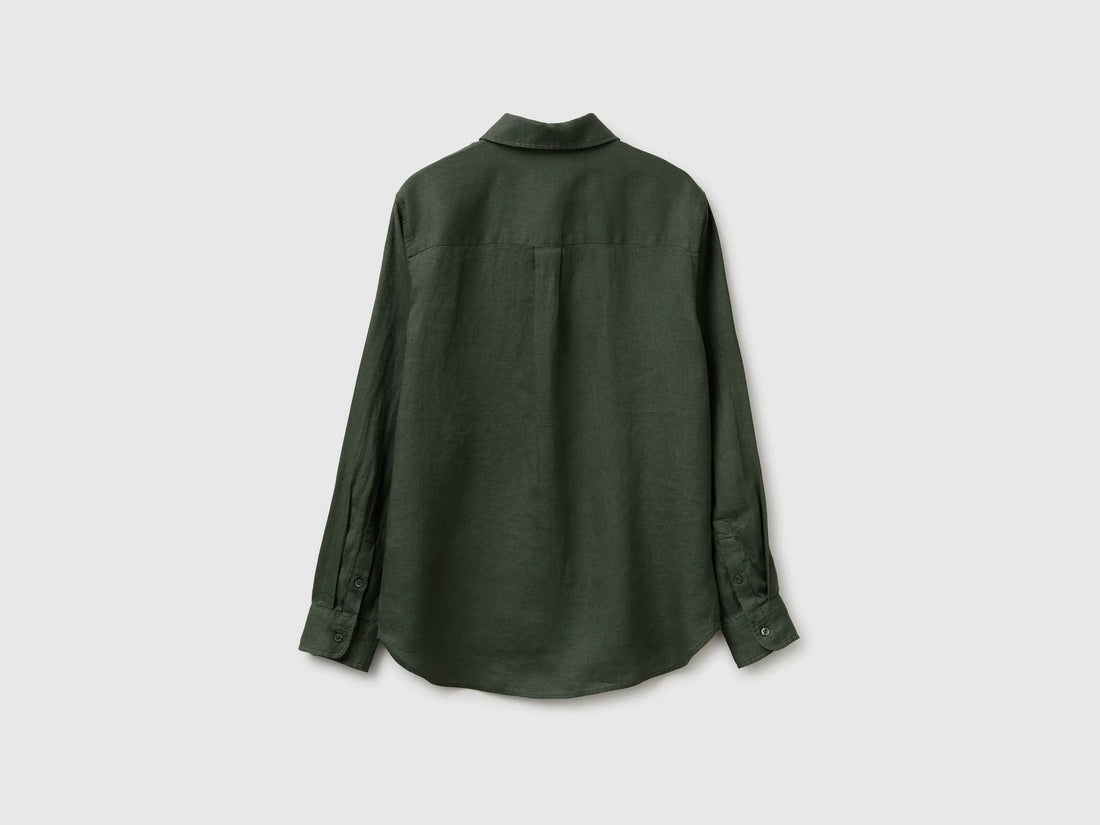 Benetton Military Green Women Regular Fit Shirt in Pure Linen SKU: 5BMLDQ0D9_20W Image 02
